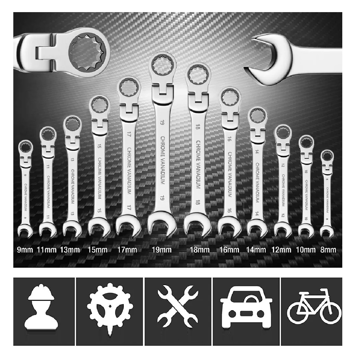 Kit De Llaves De Matraca Mecánicas, 13 Piezas Gris.