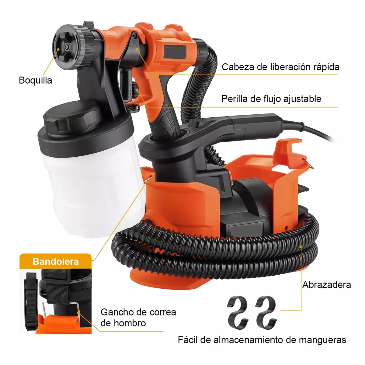 Pistola Eléctrica Para Pintar Hvlp De 1000w Negro/Naranja .