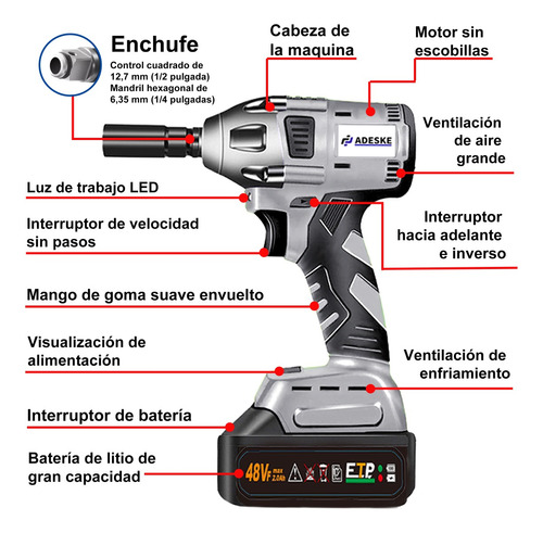 Llave De Impacto Inalambrico Taladro Recargable Kit Pistola
