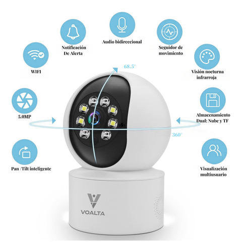 Cámara De Seguridad Wifi Smart Con 5mp Visión Nocturna
