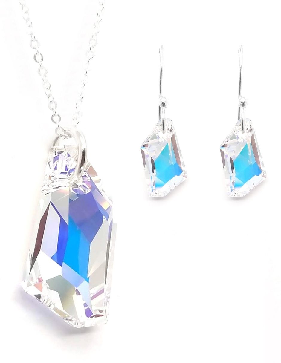 Collar y aretes color Tornasol Zvezda de plata .925 corte De Art.