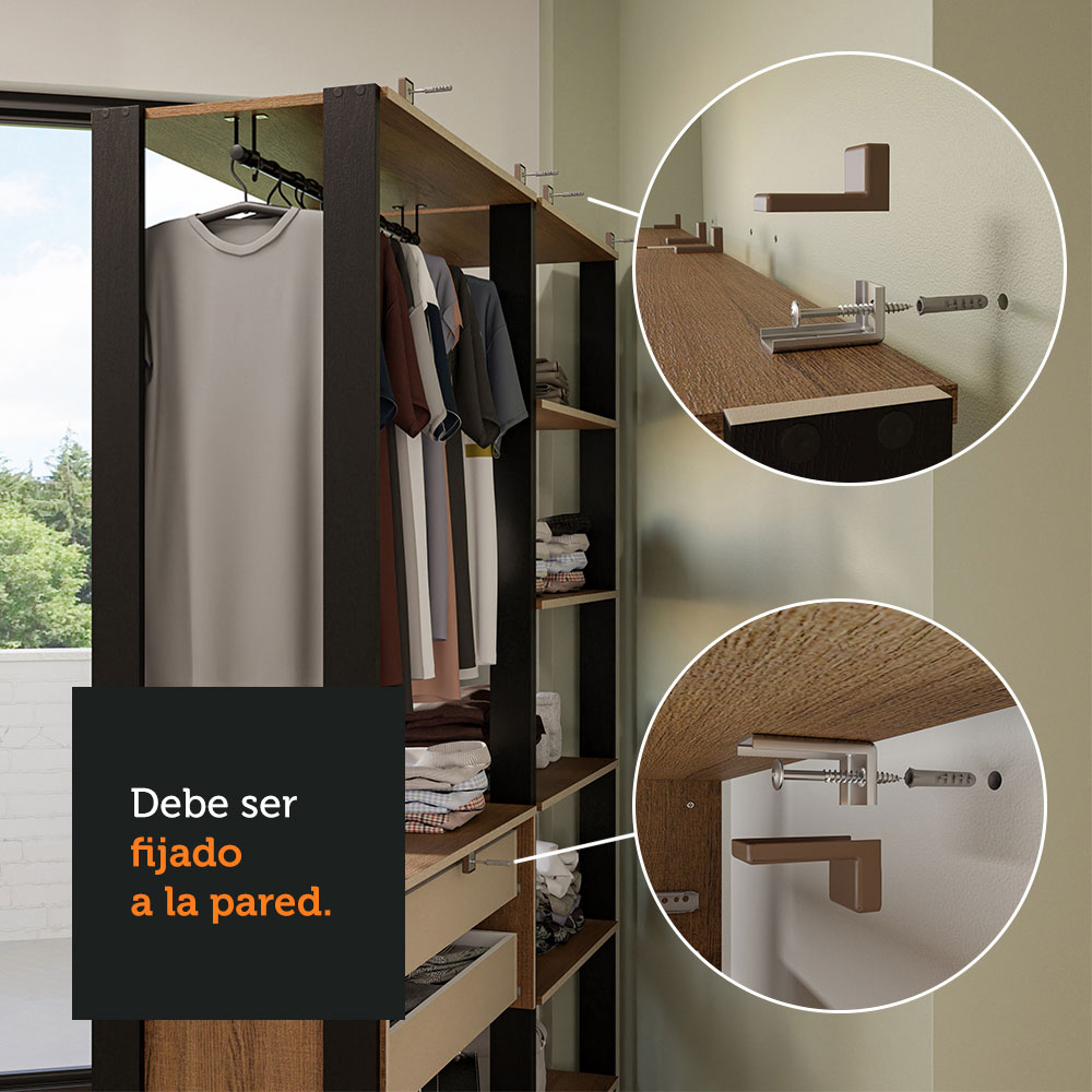 Ropero Closet Modular Valencia 4 Cajones 358cm Rústico/Negro Madesa 03.