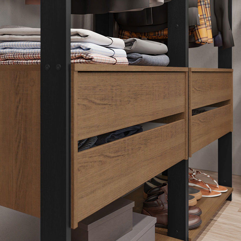 Ropero Closet Modular Valencia 4 Cajones 358cm Rústico/Negro Madesa 03.