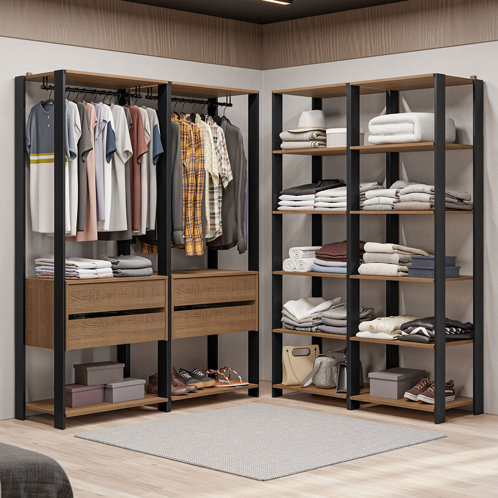Ropero Closet Modular Valencia 4 Cajones 358cm Rústico/Negro Madesa 03.