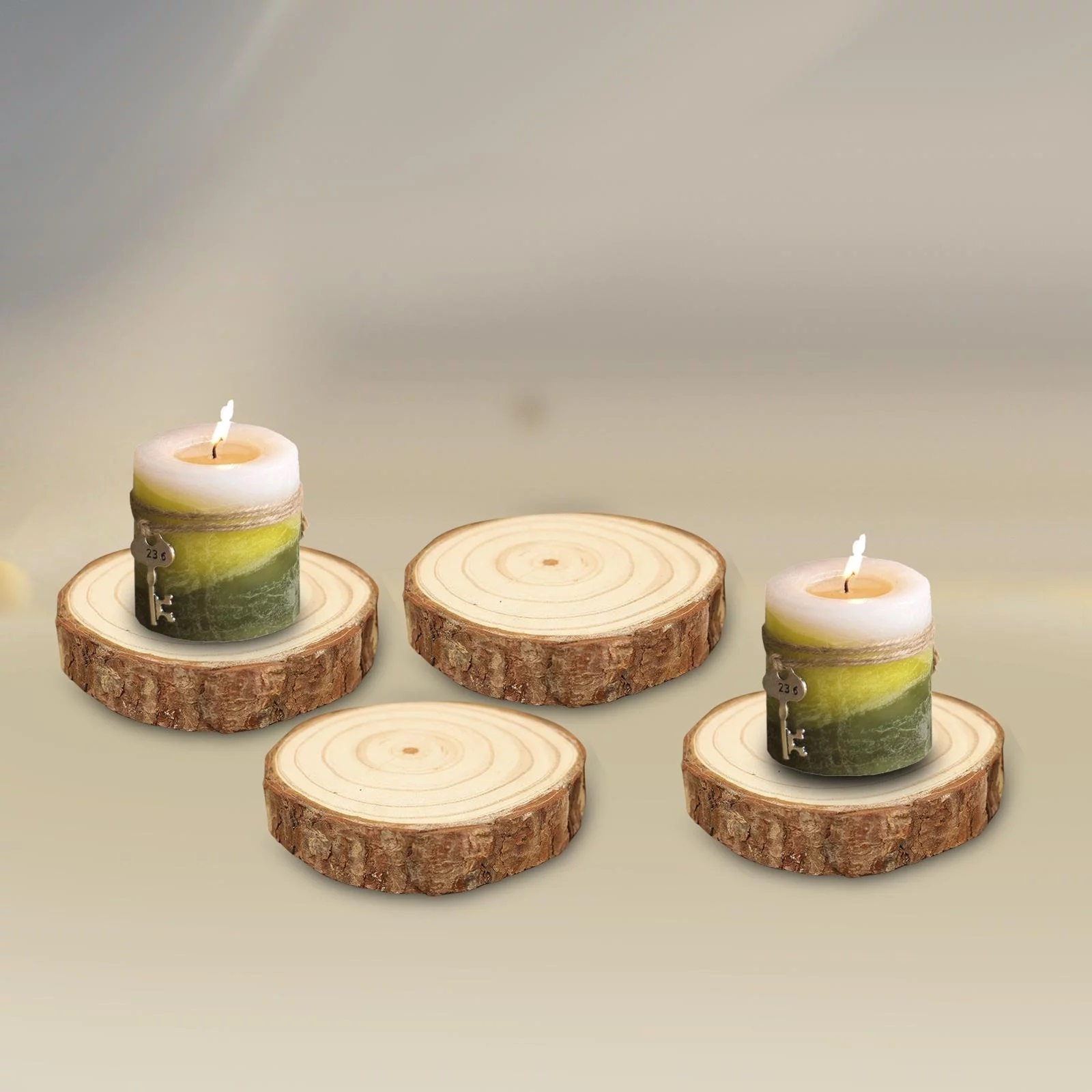 12 Rodajas De Madera Rústica Natural Portavelas Decoración.
