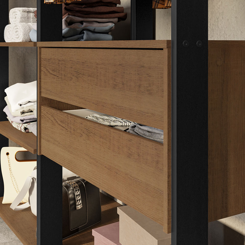 Ropero Closet Modular Valencia 4 Cajones 358cm Rústico/Negro Madesa 04.