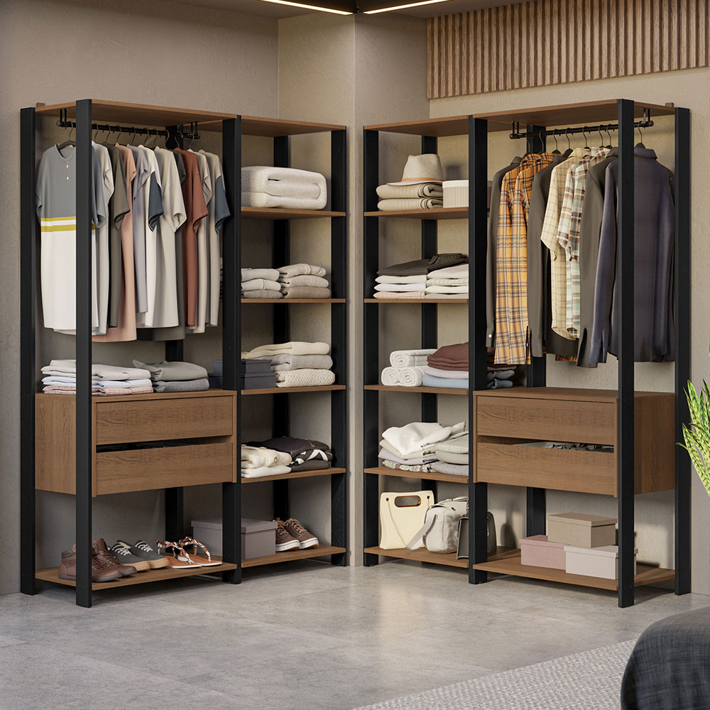 Ropero Closet Modular Valencia 4 Cajones 358cm Rústico/Negro Madesa 04.