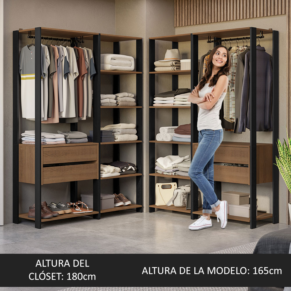 Ropero Closet Modular Valencia 4 Cajones 358cm Rústico/Negro Madesa 04.