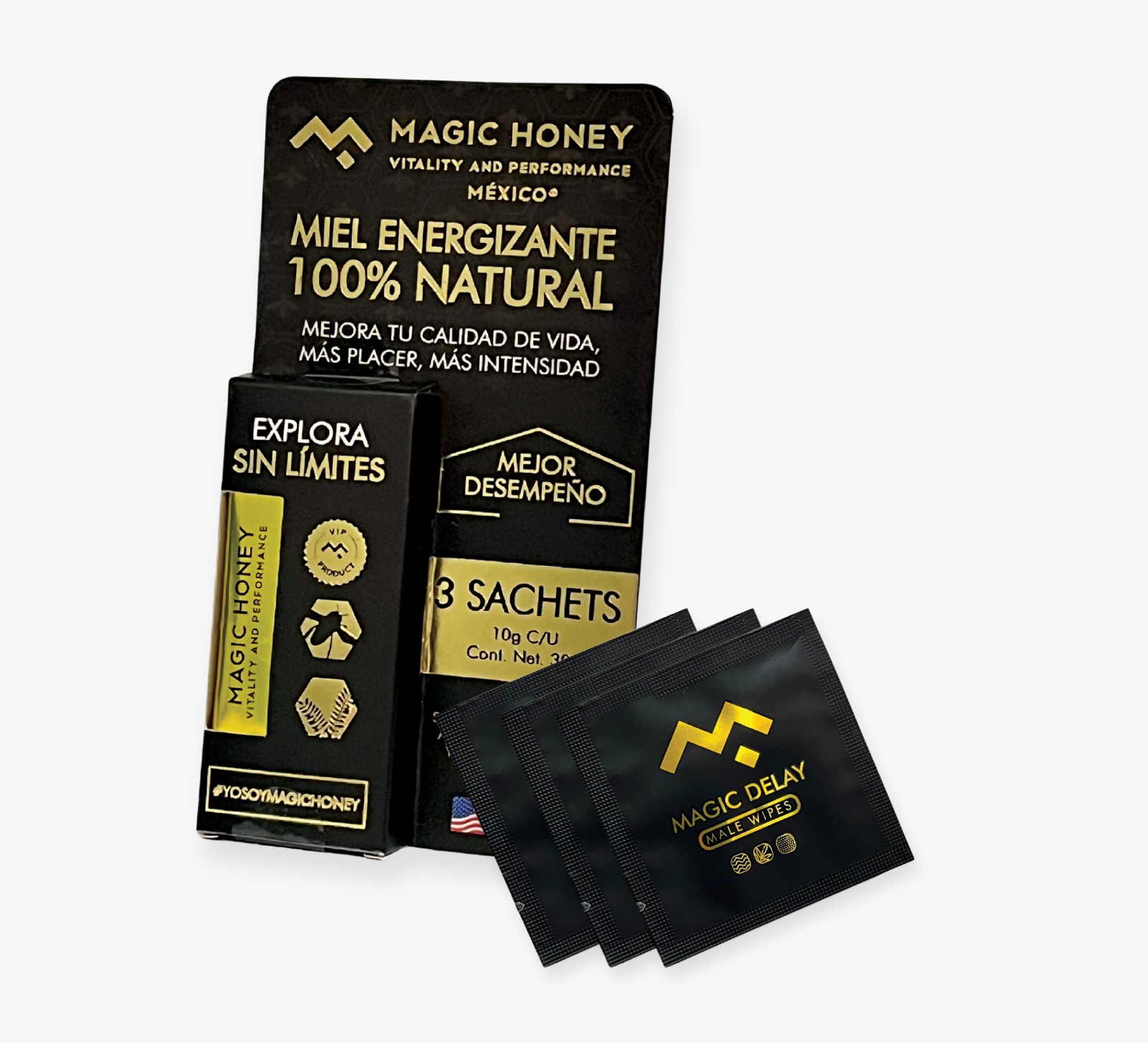 Magic Honey Miel Vip Original Organica 3 Sachet + 3 Magic Delay