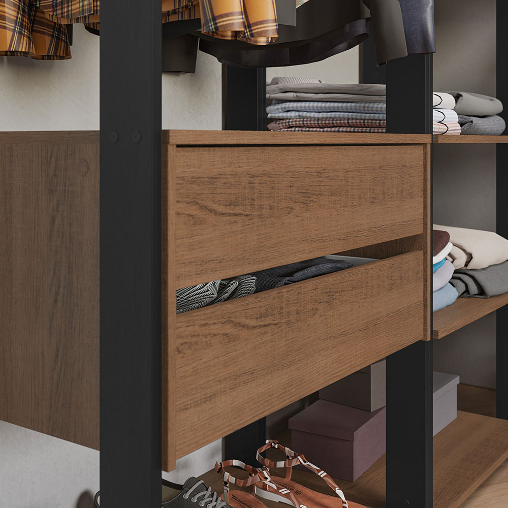 Ropero Closet Modular Valencia 2 Cajones 337cm Rústico/Negro Madesa 05