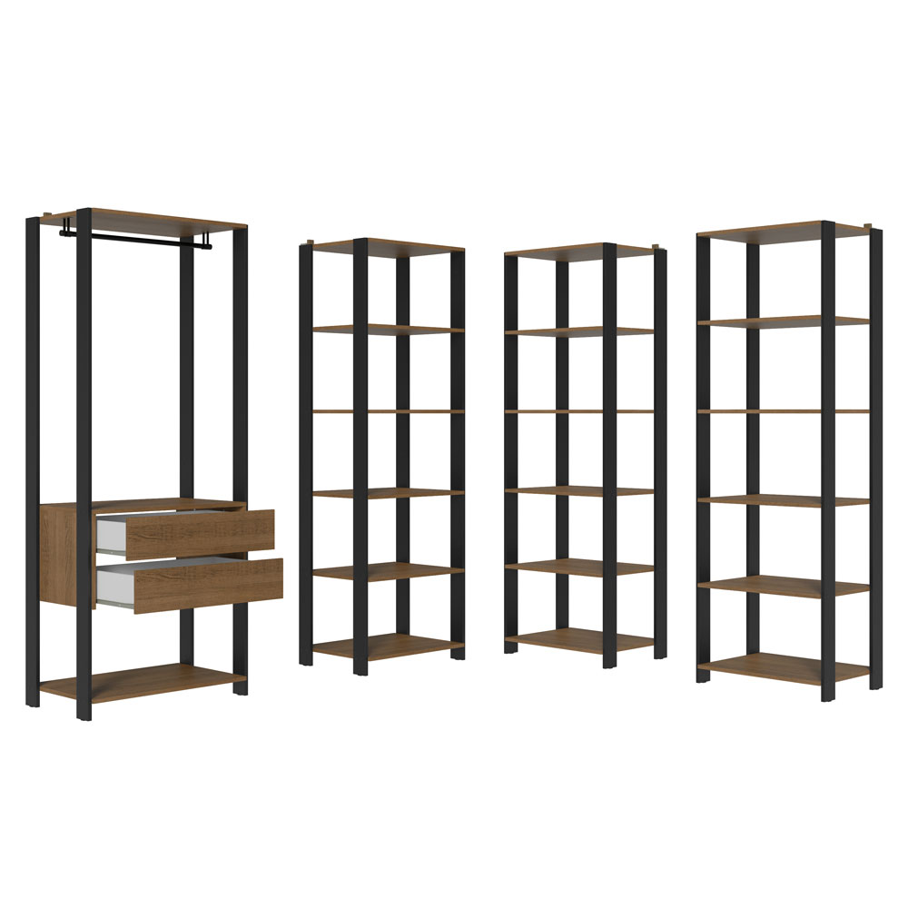 Ropero Closet Modular Valencia 2 Cajones 337cm Rústico/Negro Madesa 05