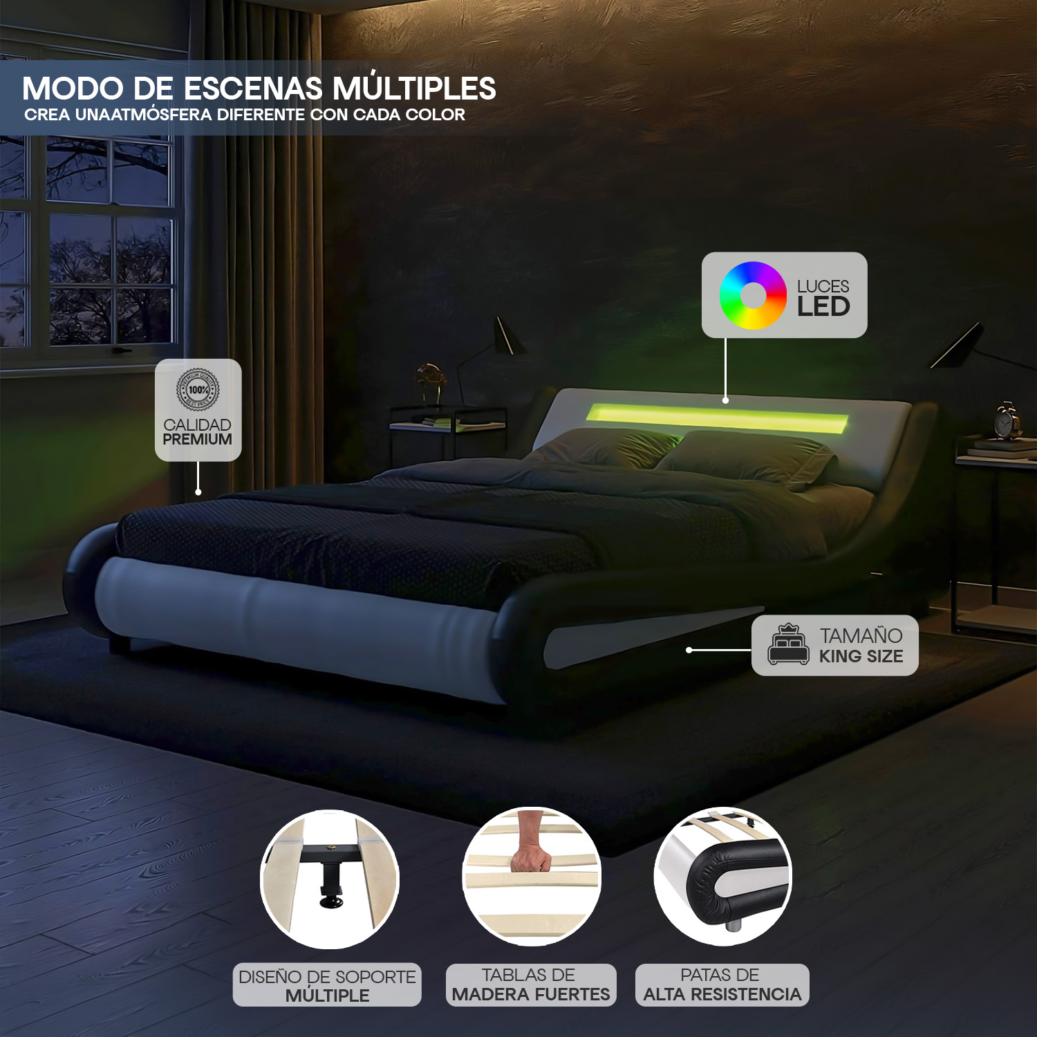 Base King Size Moderno con Luces Led Bossa Tessa.