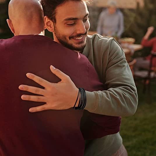 2 Piezas Pulsera Hombre, Pulseras Hombre Cuero, Pulseras para Hombre de Cierre Magnético con Cuero Doble, Pulsera Pareja, Regalos para Cumpleaños, Regalos Dia del Padre para Papá y Hombre.