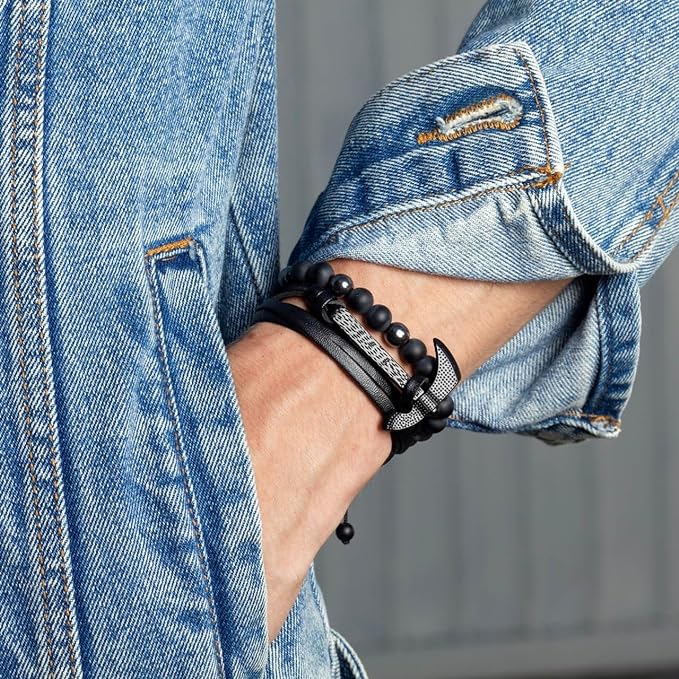 Pulsera Hombre Hacha y Bolitas Negras y Plateadas, Pulsera para Hombre, Pulsera Pareja, Pulsera de Ancla, Pulsera para Parejas, Pulsera Vikinga, Pulsera de Cuero, Pulsera Cuero, Pulsera de Piel, Pulsera Hombre Cuero, Pulsera de Hombre, Pulsera Ancla Hombre, Pulsera Hacha.