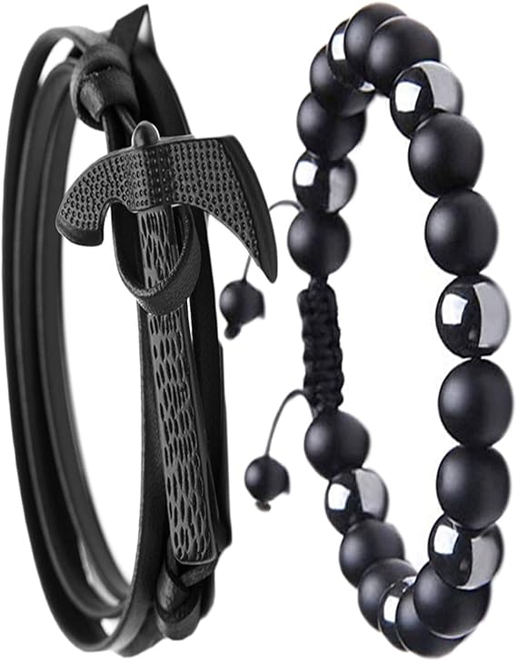 Pulsera Hombre Hacha y Bolitas Negras y Plateadas, Pulsera para Hombre, Pulsera Pareja, Pulsera de Ancla, Pulsera para Parejas, Pulsera Vikinga, Pulsera de Cuero, Pulsera Cuero, Pulsera de Piel, Pulsera Hombre Cuero, Pulsera de Hombre, Pulsera Ancla Hombre, Pulsera Hacha.