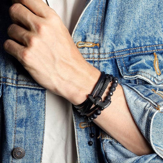 Pulsera Hombre Hacha y Bolitas Negras y Plateadas, Pulsera para Hombre, Pulsera Pareja, Pulsera de Ancla, Pulsera para Parejas, Pulsera Vikinga, Pulsera de Cuero, Pulsera Cuero, Pulsera de Piel, Pulsera Hombre Cuero, Pulsera de Hombre, Pulsera Ancla Hombre, Pulsera Hacha.