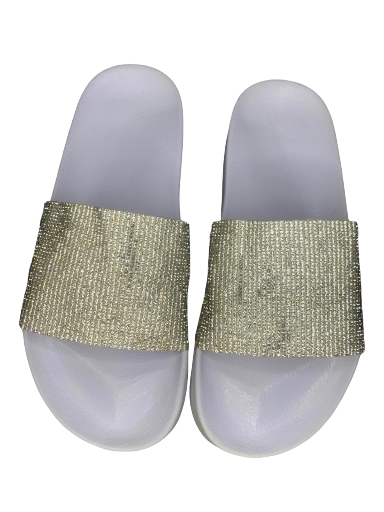 Sandalias Casuales Blancas Tipo Slide Con Brillos.