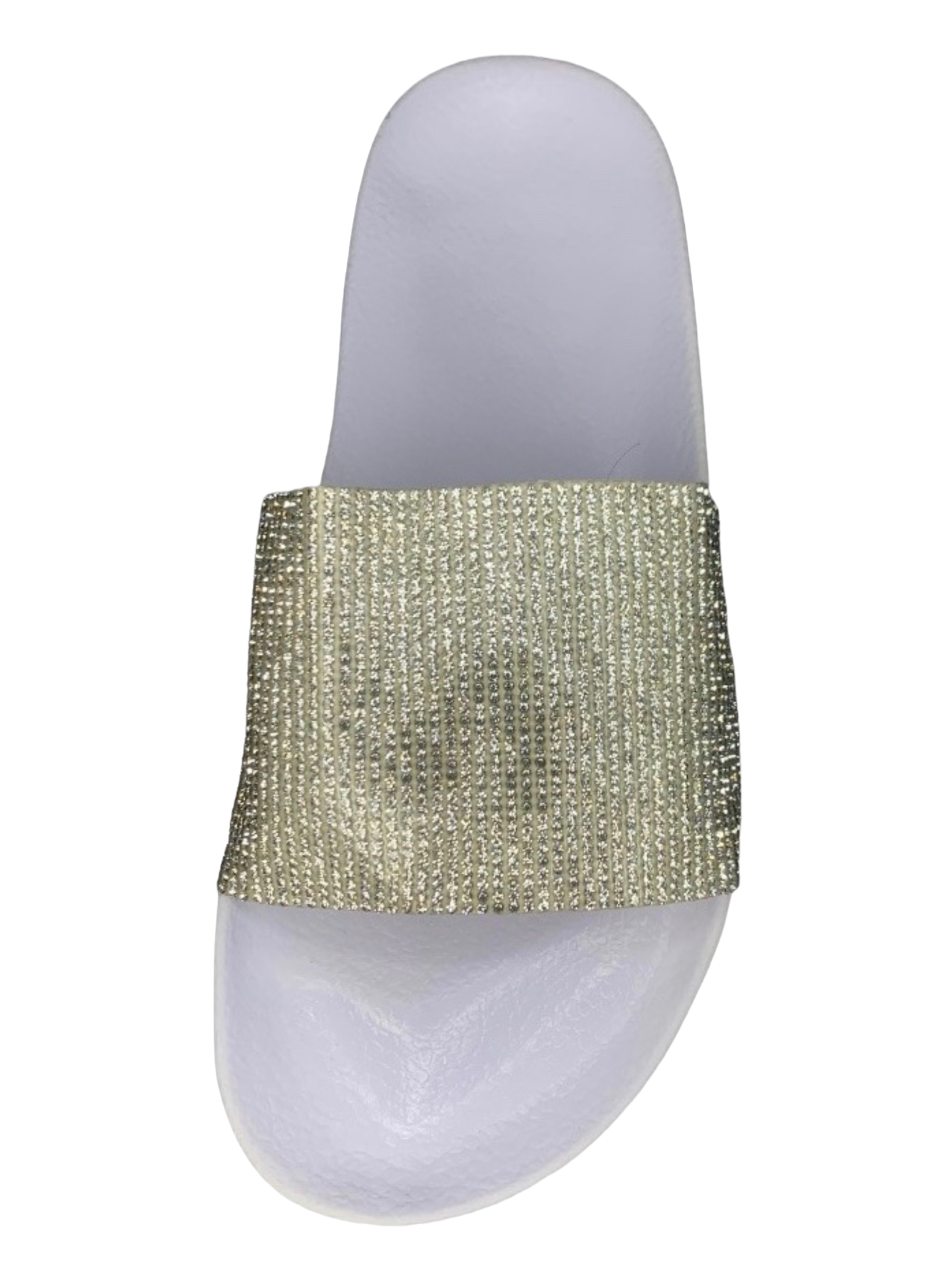 Sandalias Casuales Blancas Tipo Slide Con Brillos.