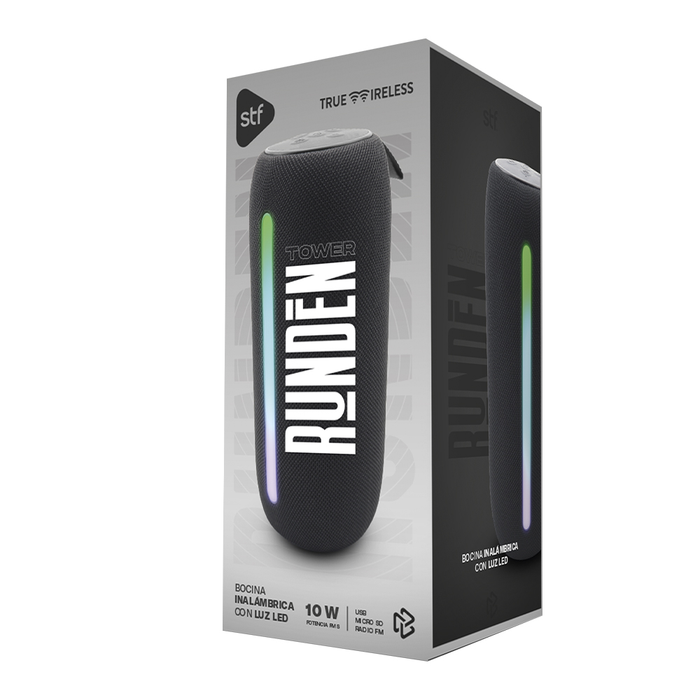 Bocina Inalámbrica Portátil Runden Tower Stf Color Negro .