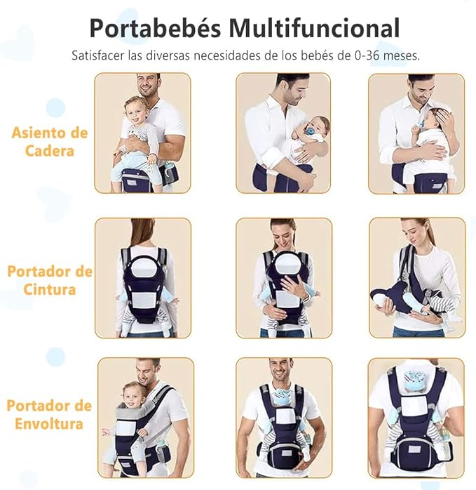 A EASYTAO Mochila Portabebe, Canguro Bebé Ergonomico para Niños de 0 a 36 Meses(Hasta 30 kg), Porta Bebé Portátil, Algodón Ligero y Transpirable, Ajustable a Varias Posiciones (Azul Oscuro).