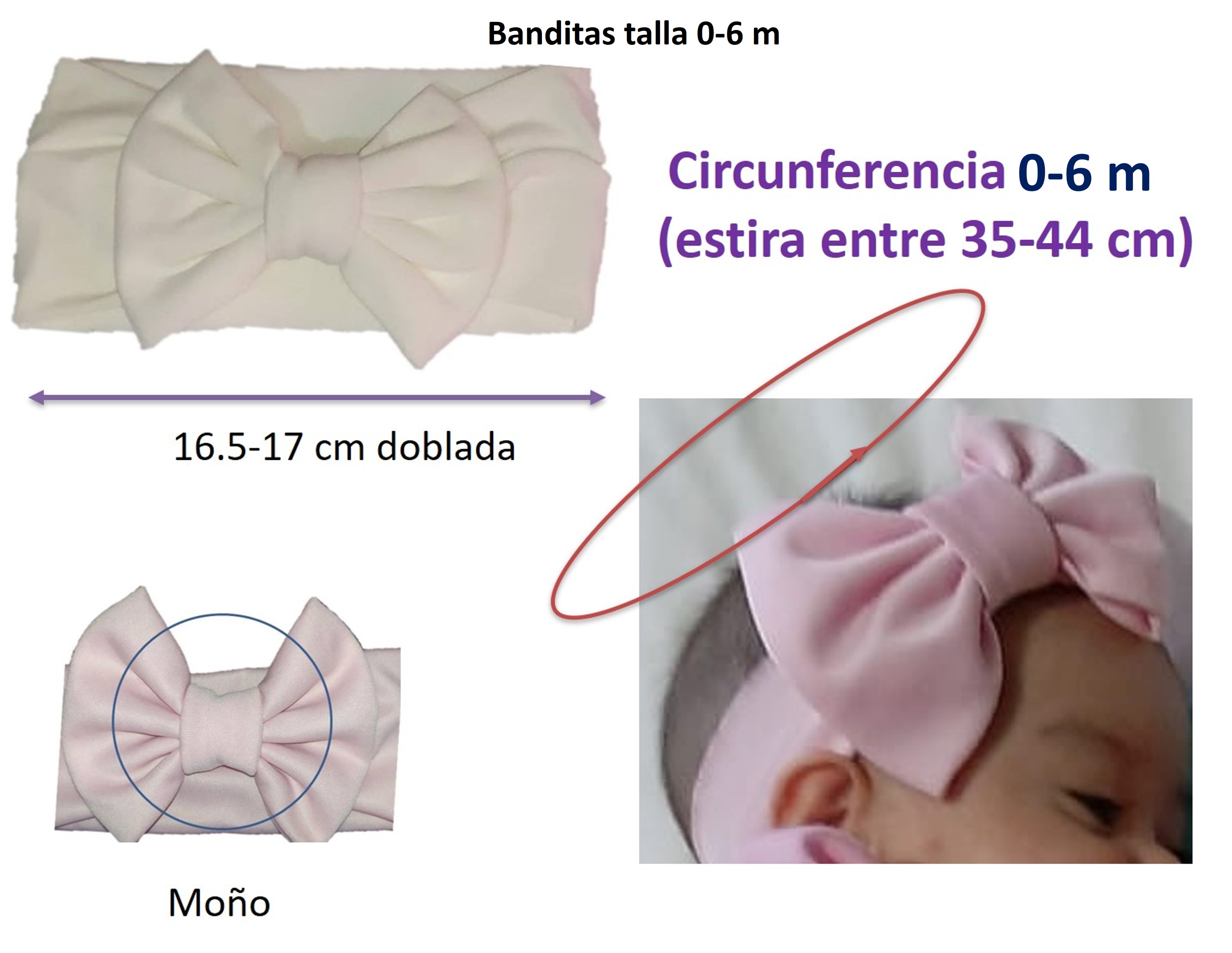 6 Banditas para bebe niña 0-6 M, Turbantes tiaras de moño, accesorios bebe, regalo baby.