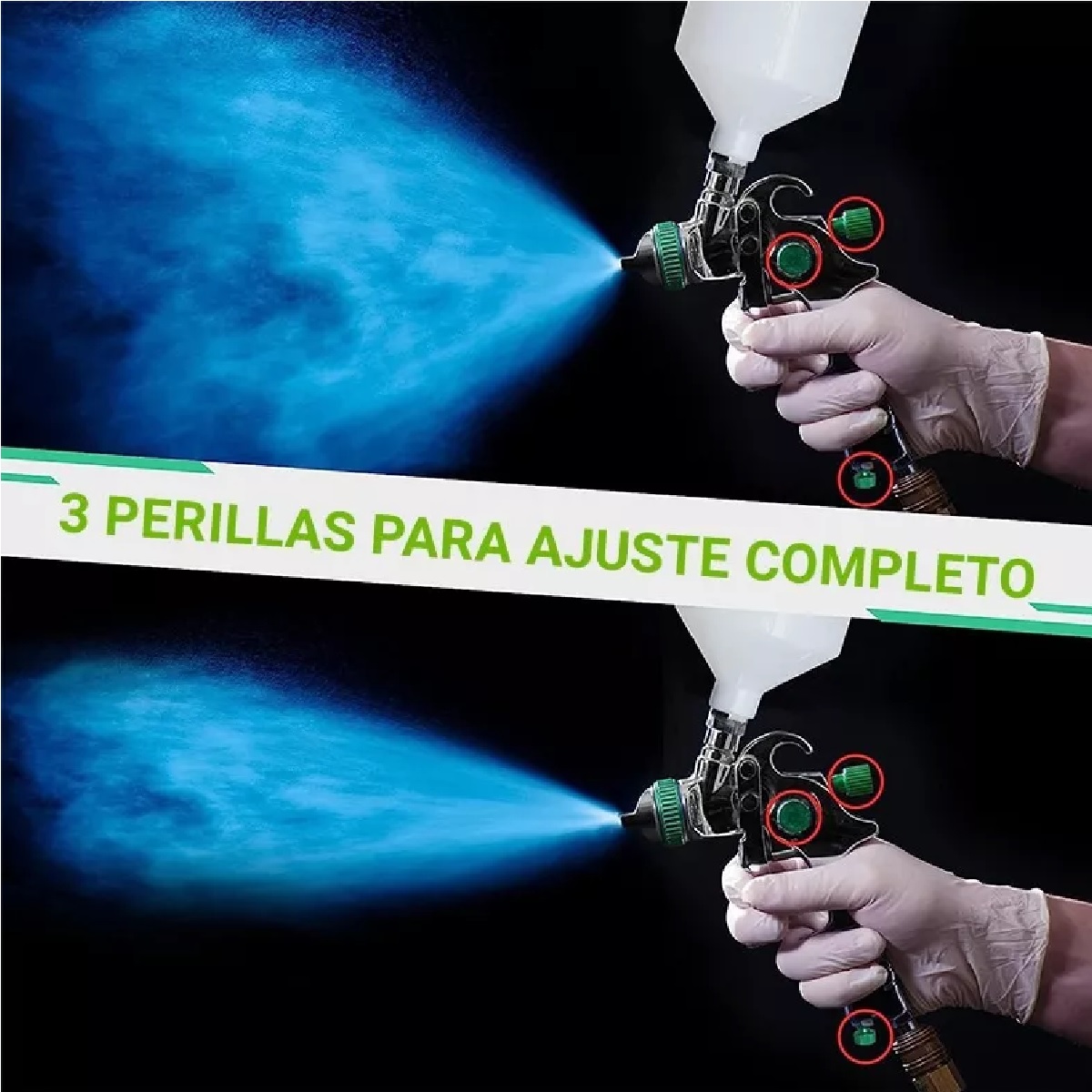 Pistola Gravedad Pintura Automotriz De 600ml 1,4/1,7/2,0 Mm Plata/Verde 