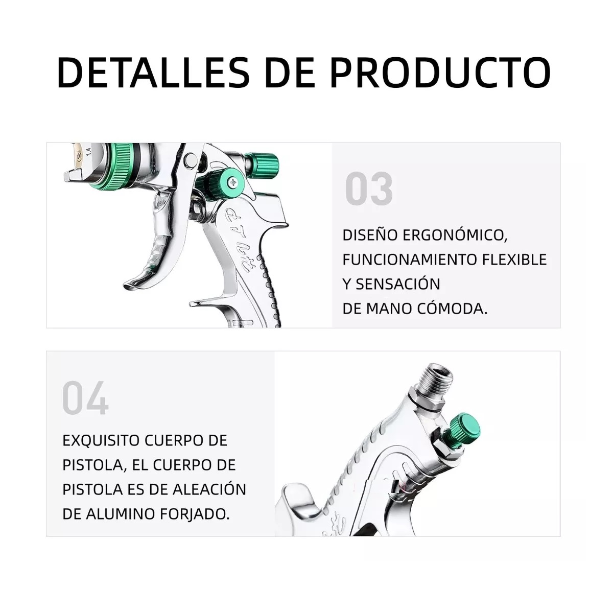 Pistola Gravedad Pintura Automotriz De 600ml 1,4/1,7/2,0 Mm Plata/Verde 