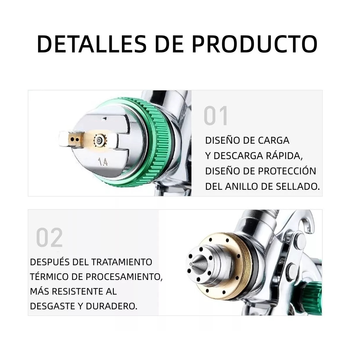 Pistola Gravedad Pintura Automotriz De 600ml 1,4/1,7/2,0 Mm Plata/Verde 