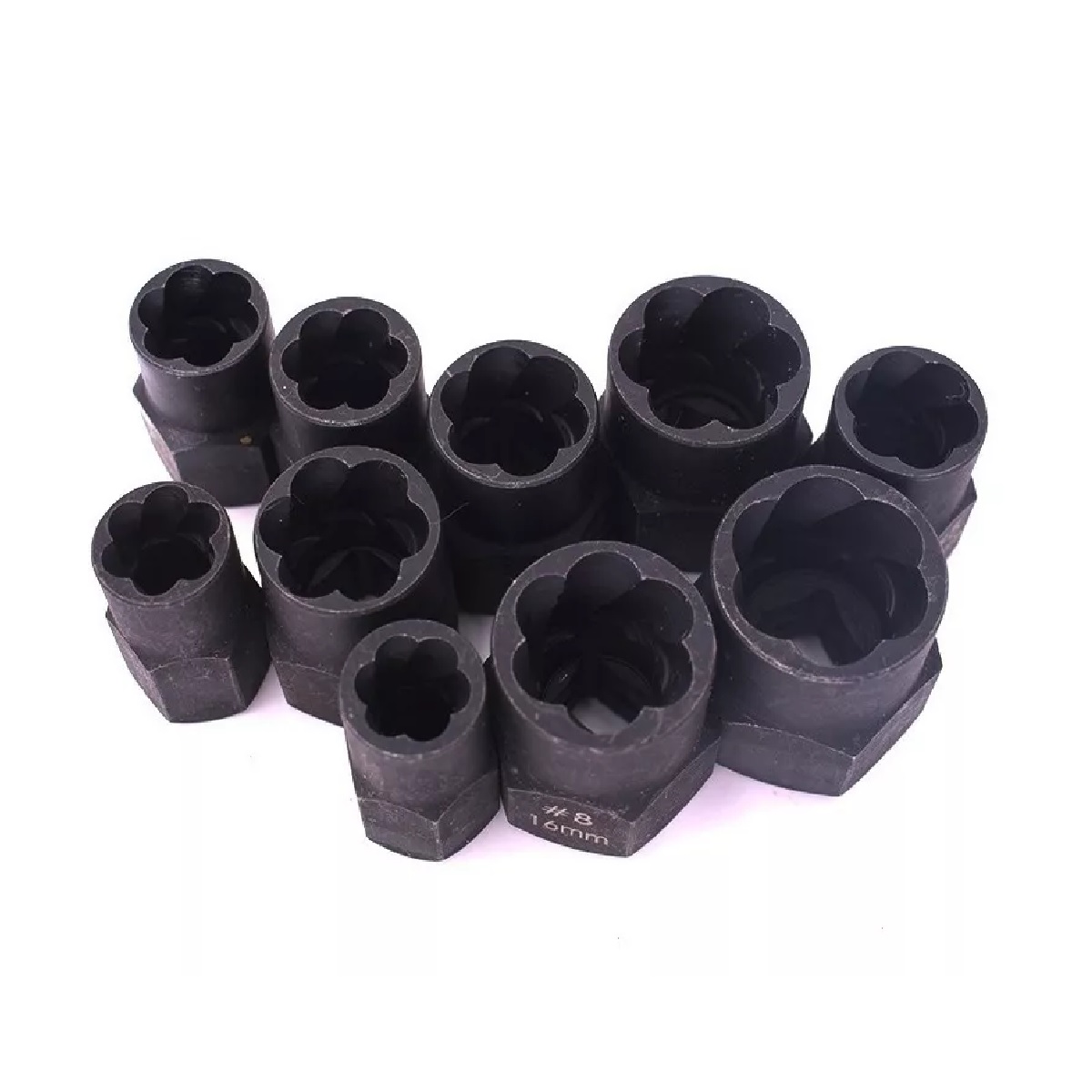 Extractores De Birlos Tornillos Tuercas 9-19mm Estuche 10pie Negro