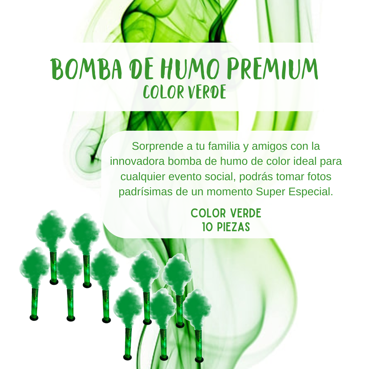 Vengala de humo color verde sesion fotografica celebración fiesta cumpleaños 10pz.