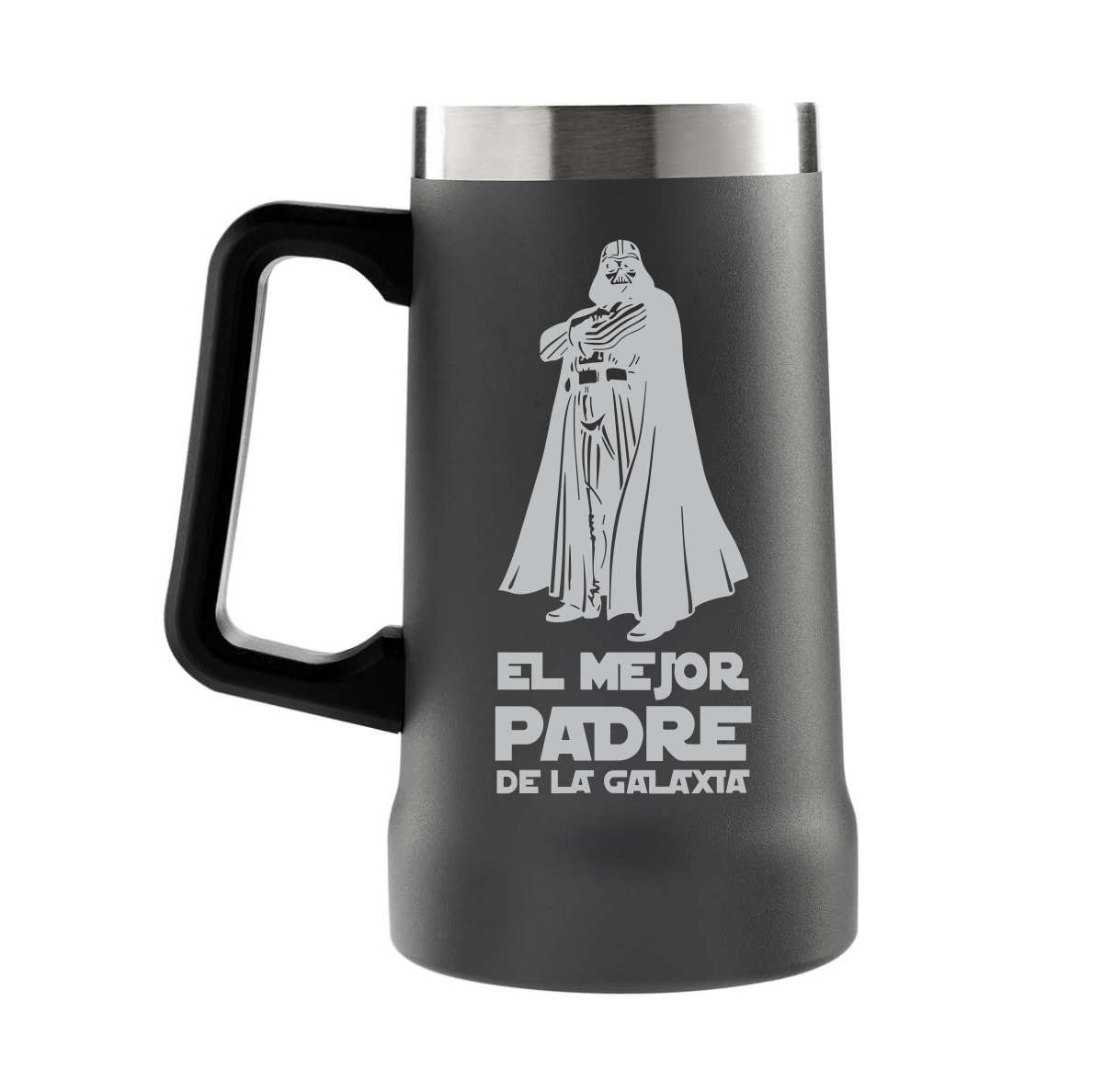 Tarro cervezero de Acero Inoxidable (710ml) de doble pared termica. Grabado Darth Vader Papa (Negro)