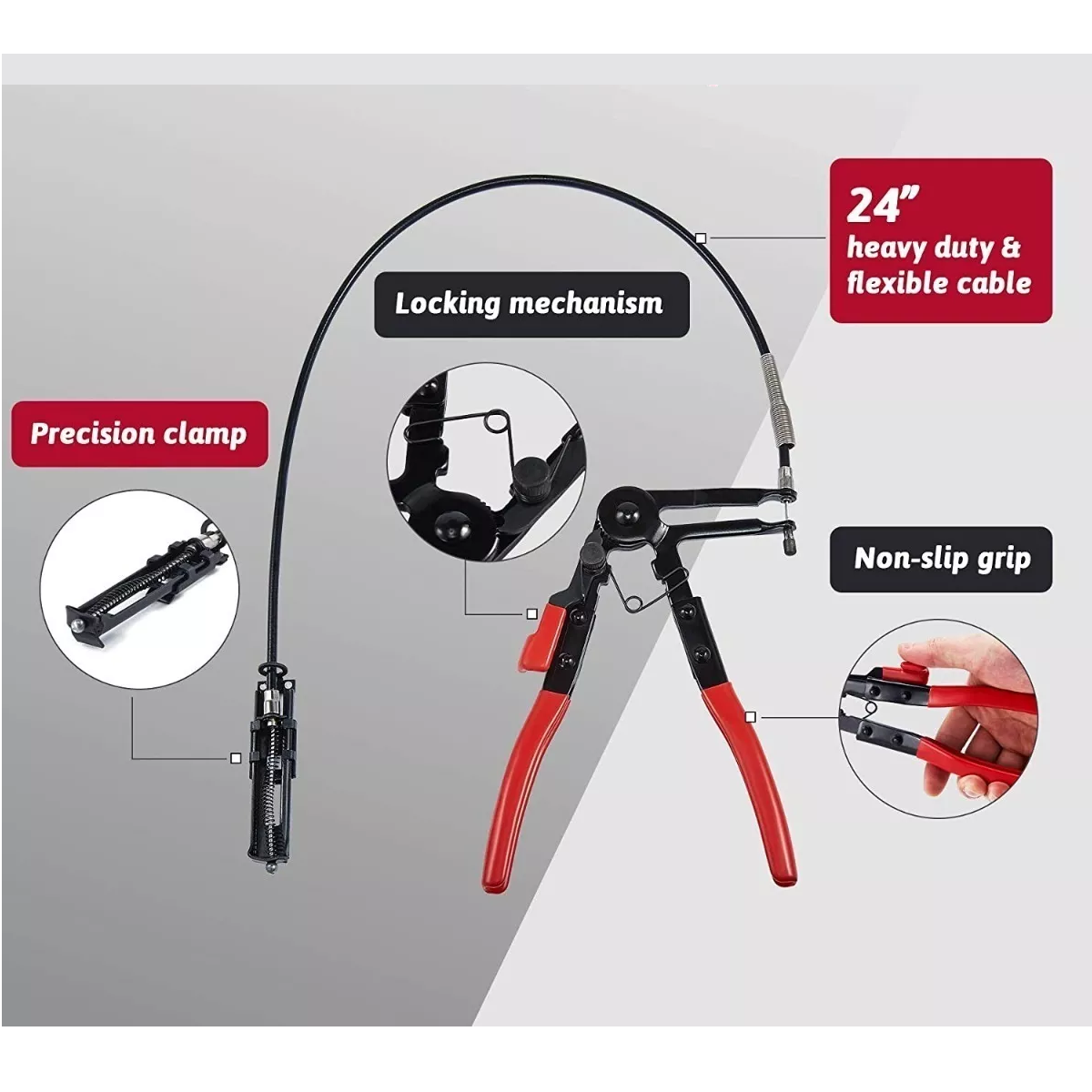 Pinza Con Manguera Para Abrazaderas Radiador Seguros Auto 9 Rojo/Negro