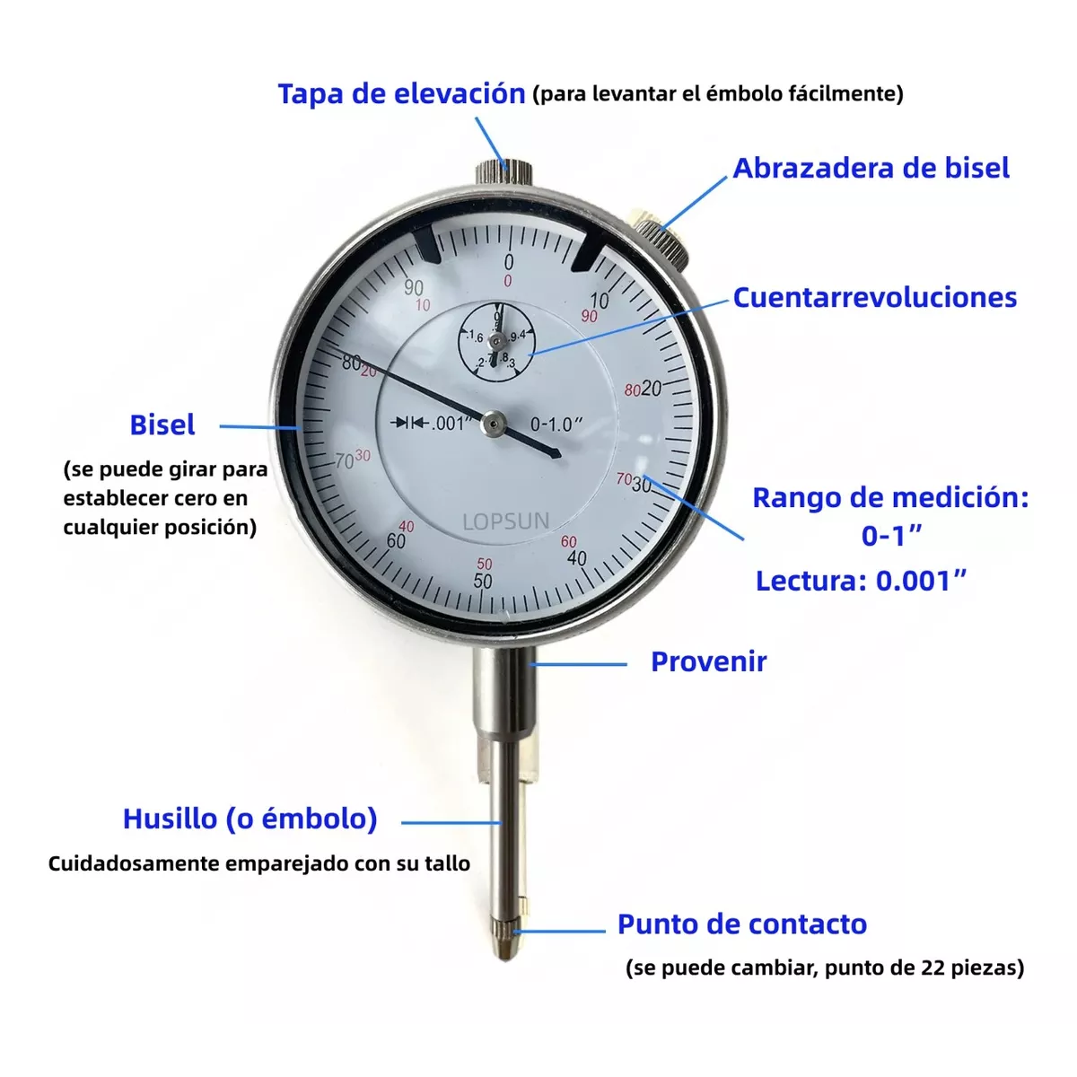 Kit Calibrador Indicador Caratula 0-1 In Con Base Magnética Gris/Azul