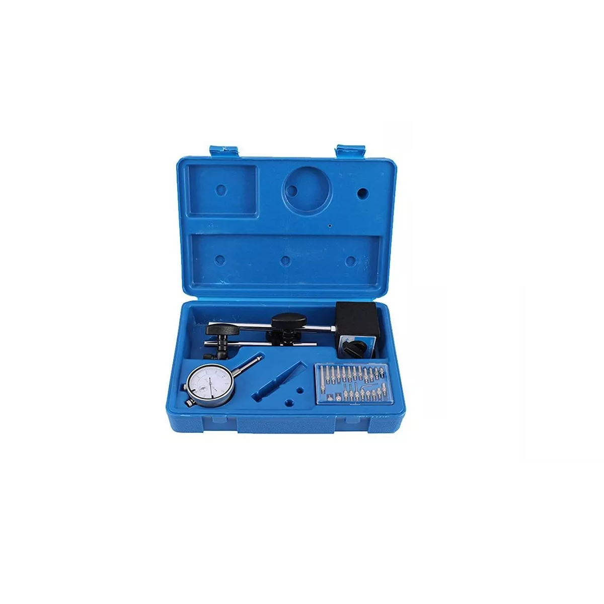 Kit Calibrador Indicador Caratula 0-1 In Con Base Magnética Gris/Azul