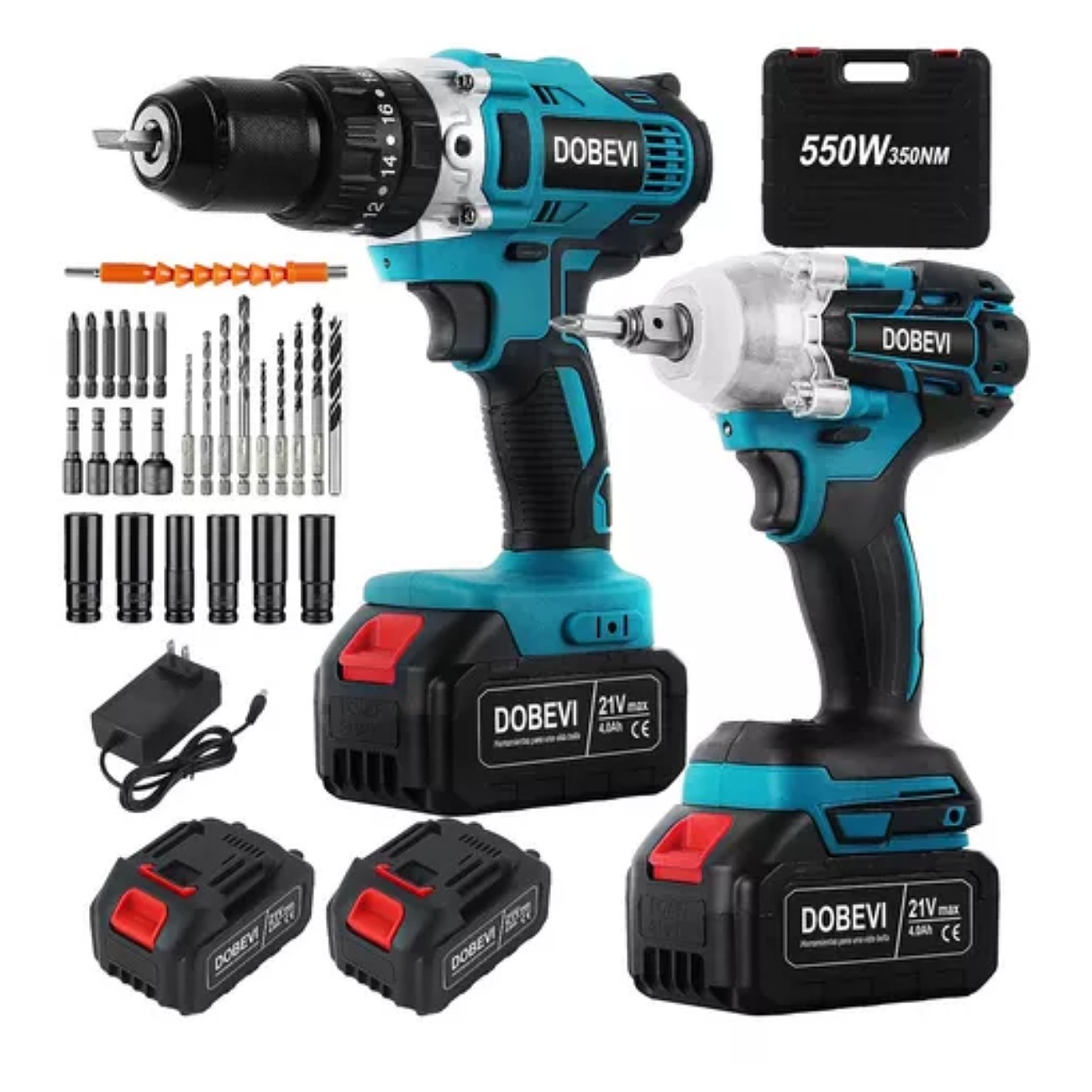 Kit De Atornillador De Impacto Y Rotomartillo Sin Carbones DOBEVI D-489 2 pilas