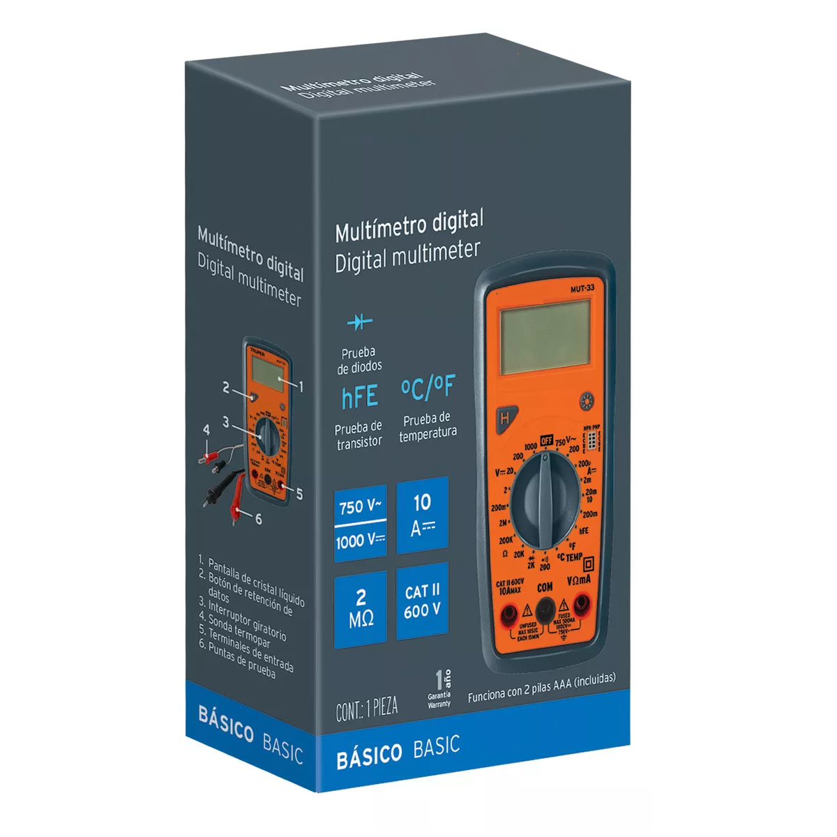Tester Multimetro Digital 10 A Profesional naranja