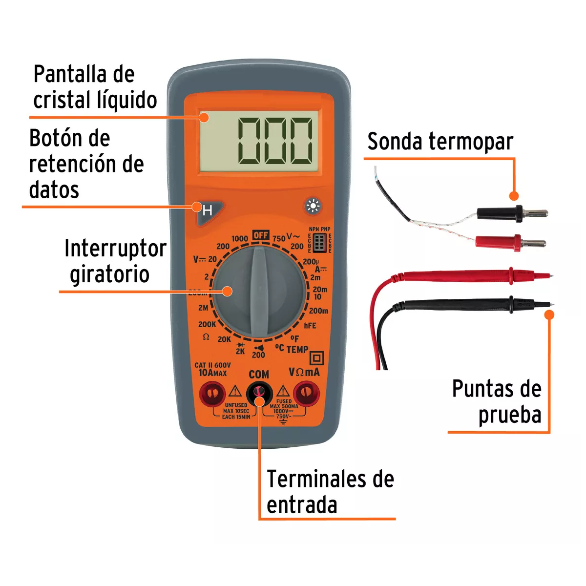 Tester Multimetro Digital 10 A Profesional naranja