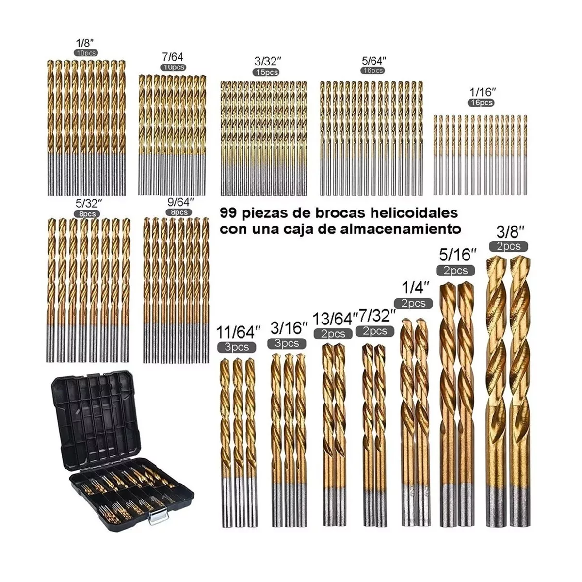Juego De Brocas De Acero Rápido Para Metal Y Madera, 99 Pzs
