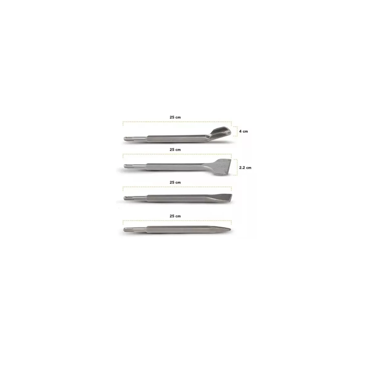 Kit Cincel Taladro Rotomartillo Concreto Gurbia 25 cm 4pz Plata 
