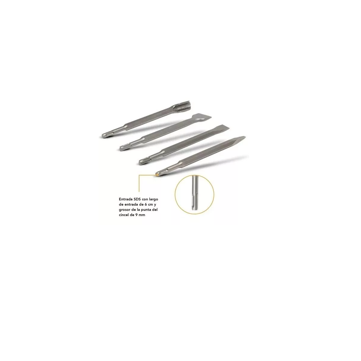 Kit Cincel Taladro Rotomartillo Concreto Gurbia 25 cm 4pz Plata 