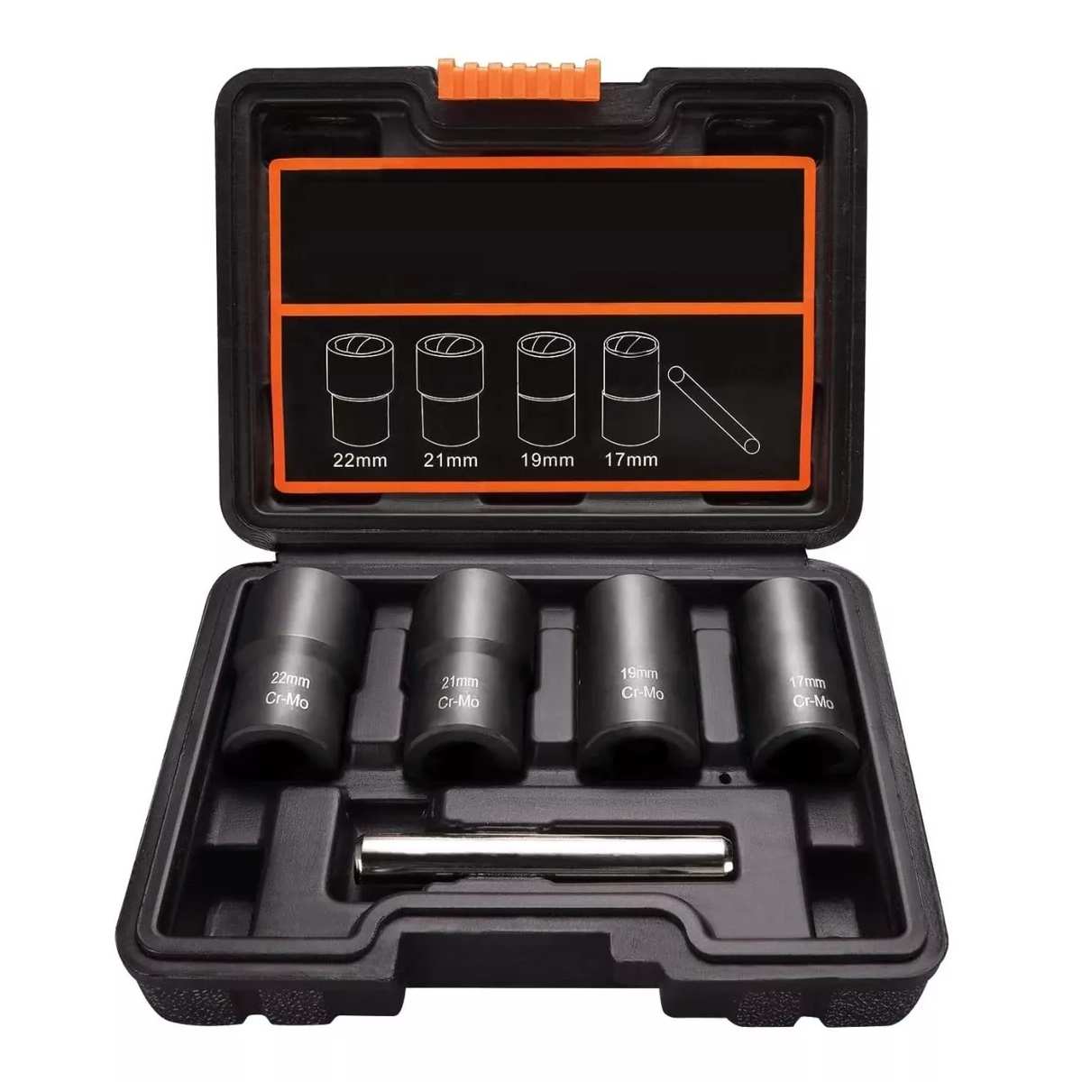 Juego De Extractores 1/2'' Para Quitar Tuercas Barridas Negro Detalle Naranja