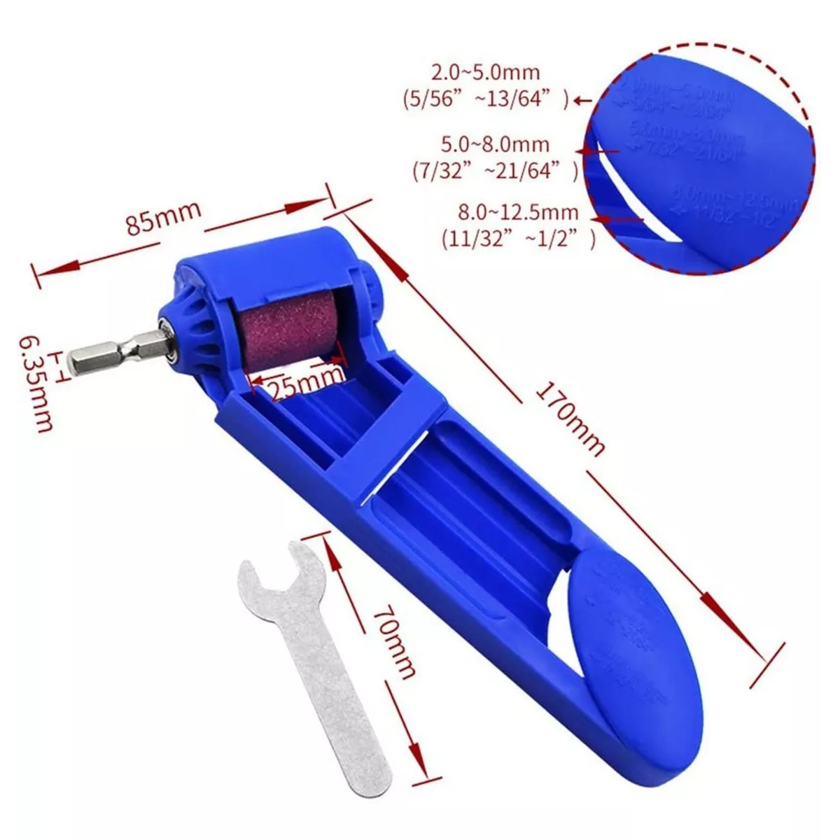 Afilador Broca Portatil Taladro Repara Saca Punta Filo Lija Azul