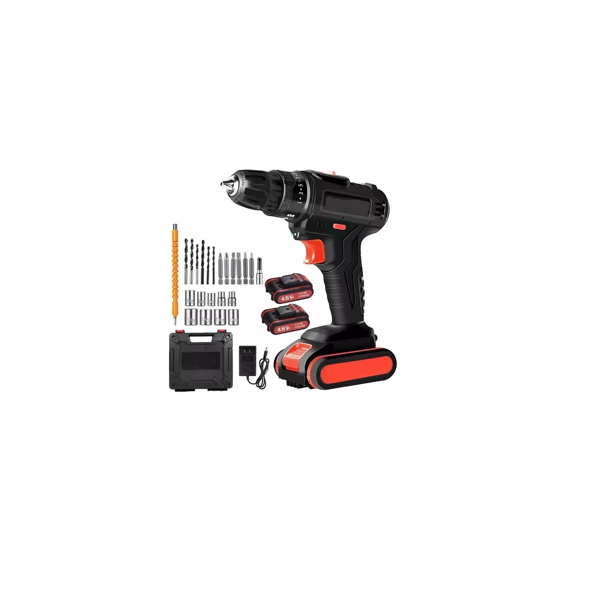 Taladro Atornillador Inalámbrico Con 2 Batería De Litio Negro//Rojo