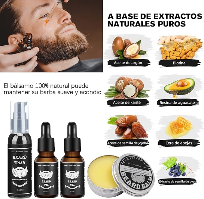 Kit Barba Cuidado, Kit de Cuidado de Barba 12 en 1 para Hombres, Juego de Regalo para Crecer y Afeitar Barba, Regalos para Hombres para Papá, Novio, Esposo.