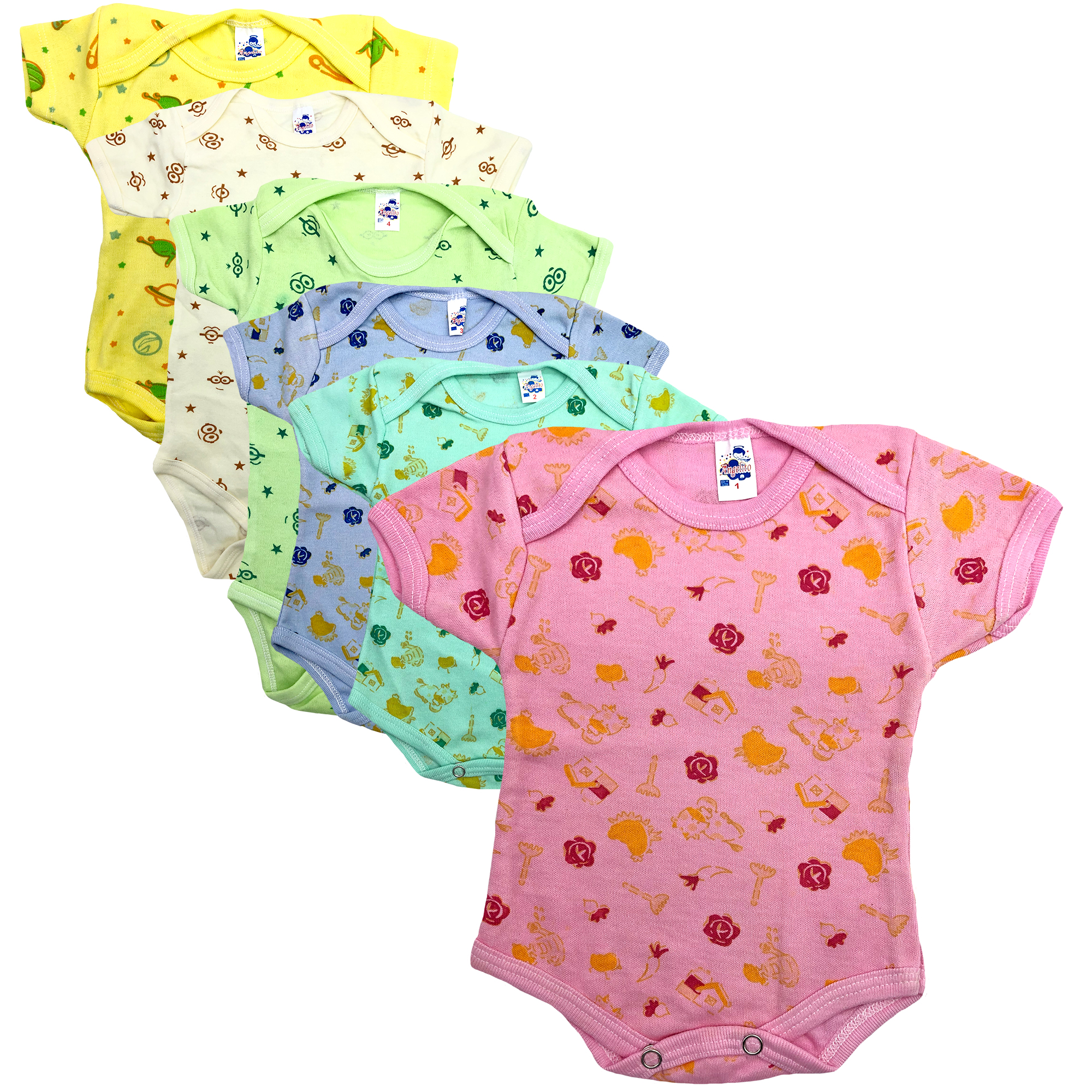 Pañaleros 100% Algodón Manga Corta Liso Y Estampado Set 6 Piezas.