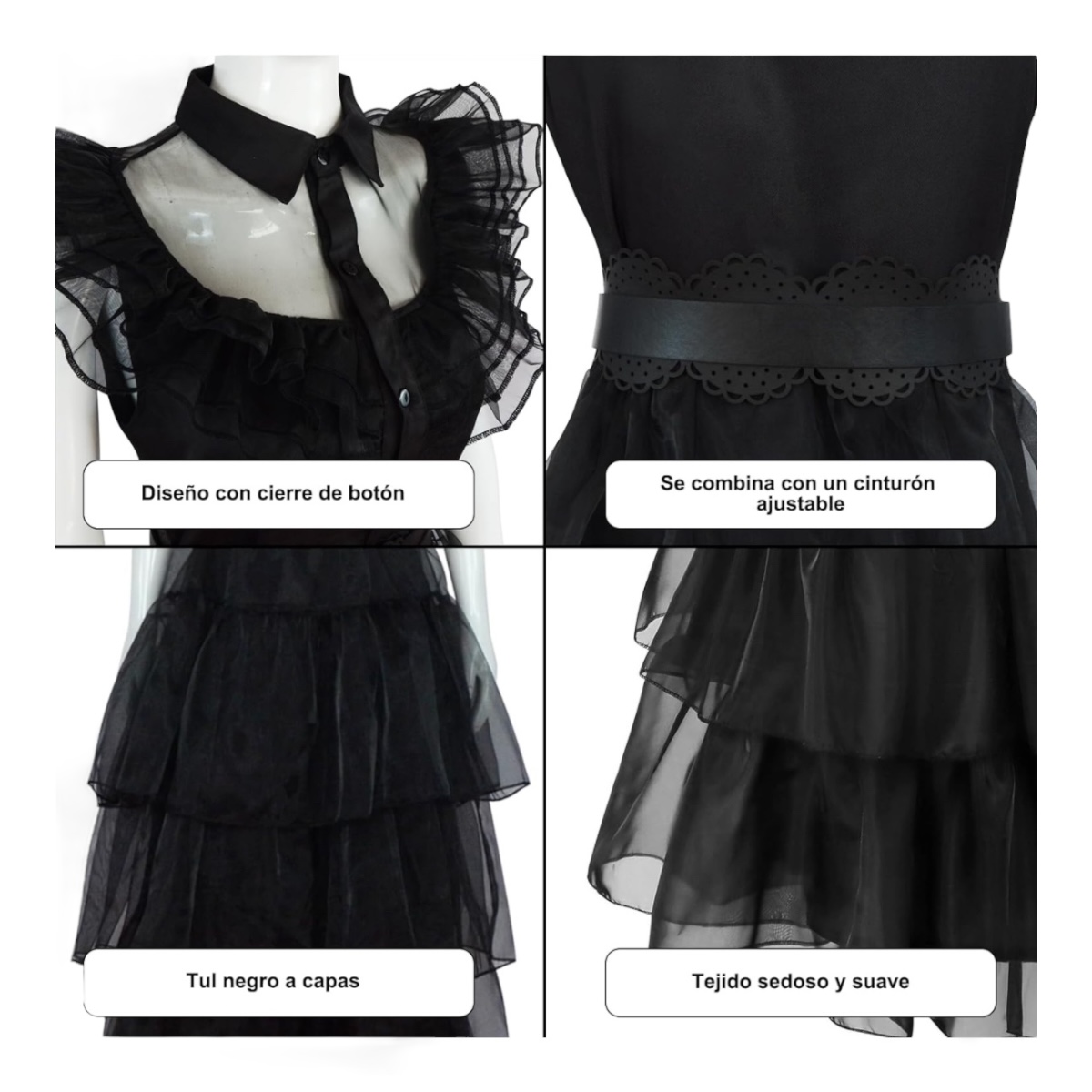 Disfraz De Wednesday Addams Para Niñas Fiestas Cosplay Merlina.