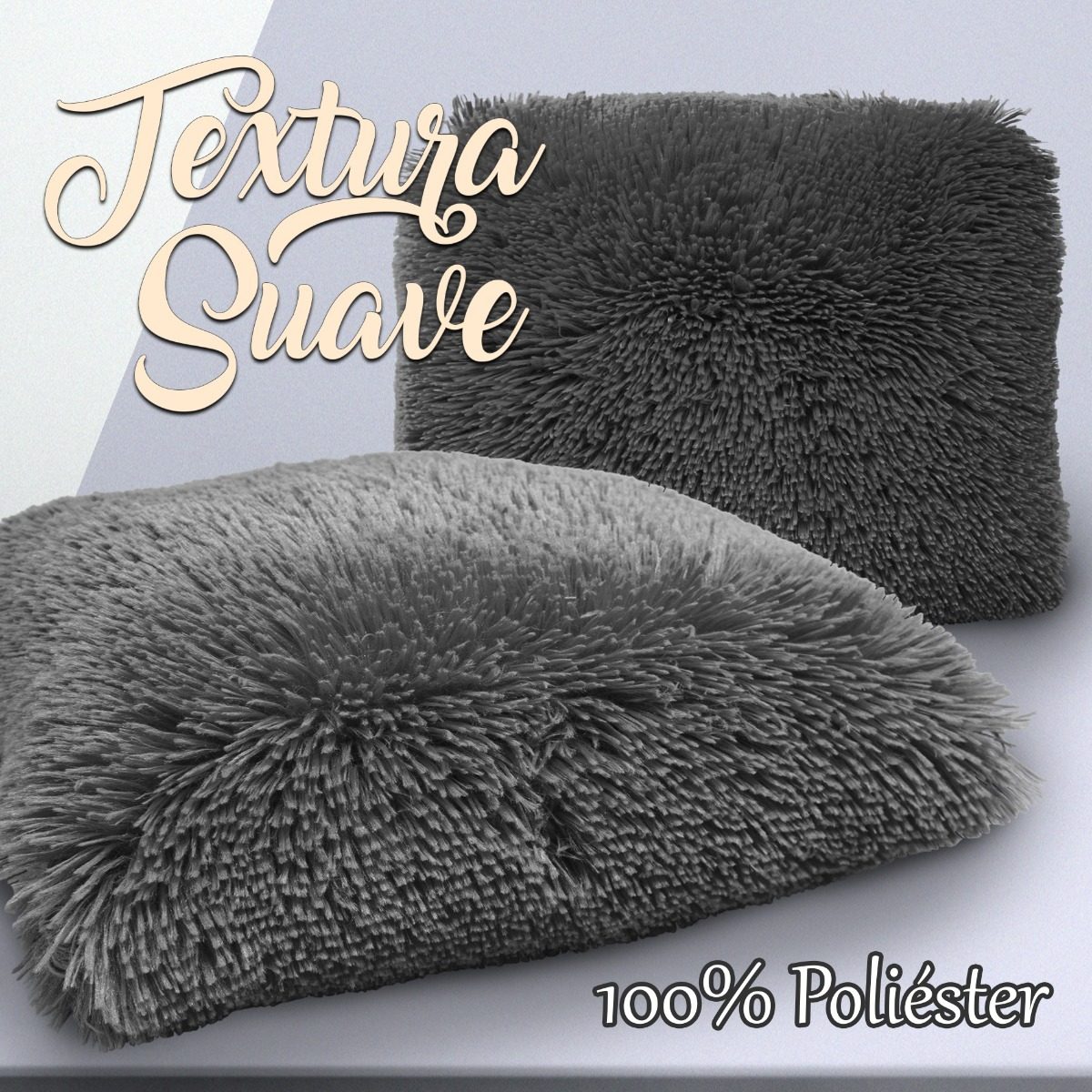 Almohada Cojín Decorativo De Pelo Largo Suave Set 2 Piezas Color Gris