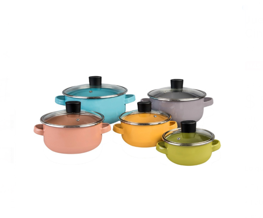 Juego De 5 Ollas Budineras Altas Cinsa Multicolor Con Tapa.