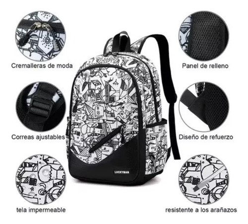 Mochila Estudiantil De Gran Capacidad De 30 L Para Hombre Negro.