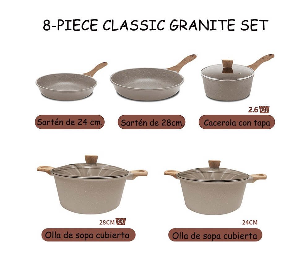 10 Piezas Bateria De Cocina Antiadherente Juego Sarten Ollas.